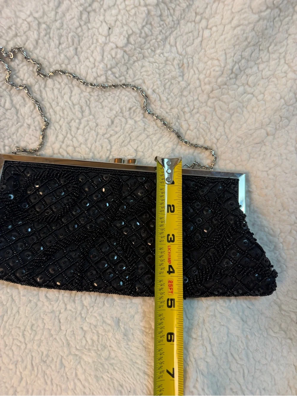 Vintage Black Beaded Evening Clutch with Chain Strap